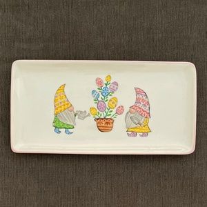 Carrot Patch Cottage Gnome Easter Egg Ceramic Platter Serving Tray